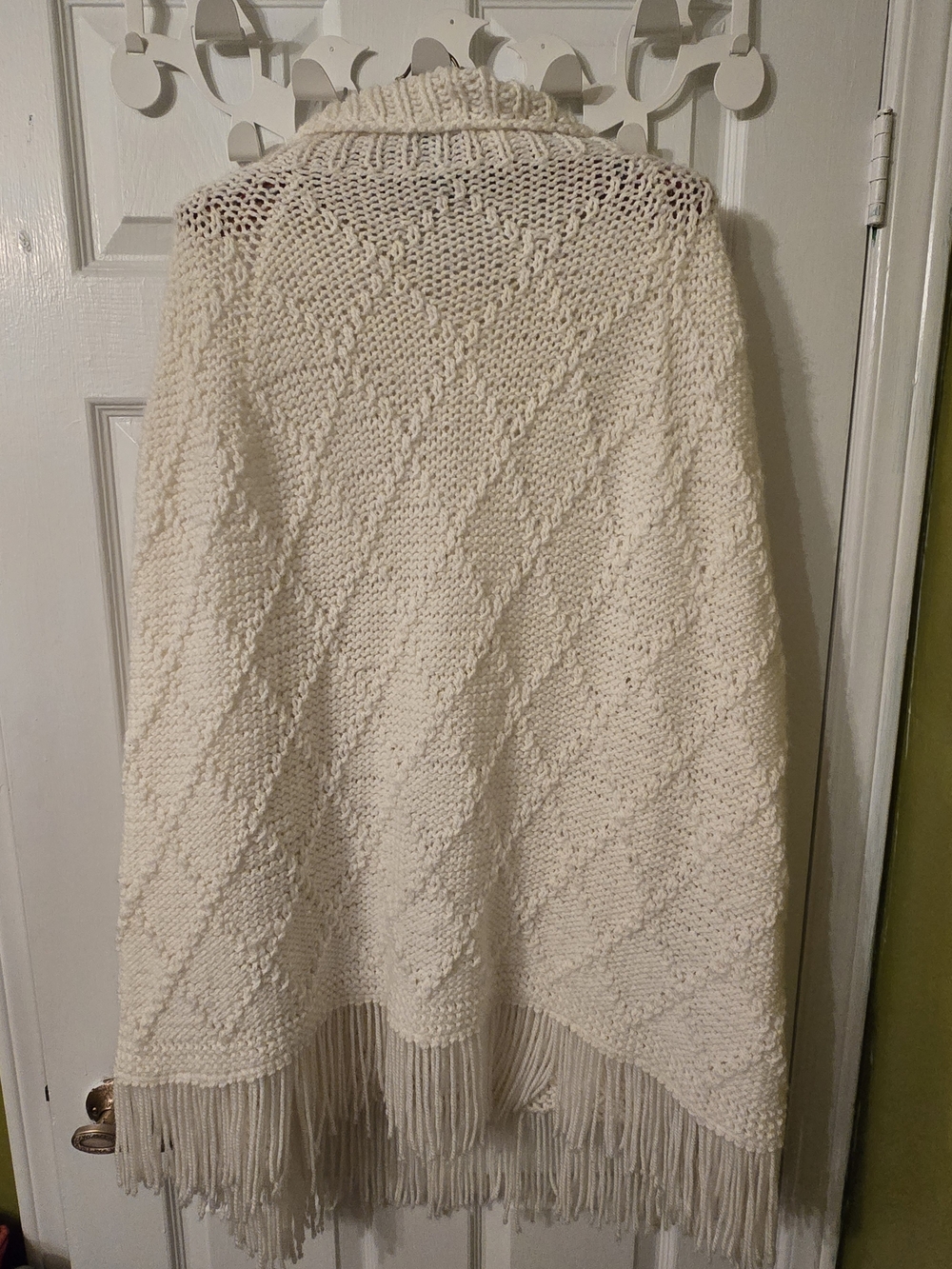 Cream Fringe Knit Poncho Sweater